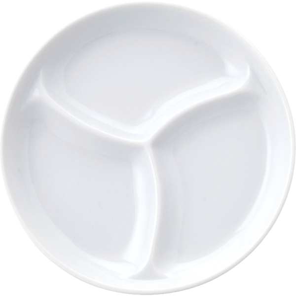 00001071 白 15 10㎝三ツ仕切皿 10.2×2㎝ P.103 ￥500（税抜）