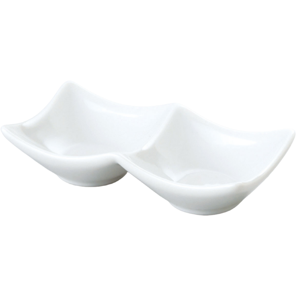 00001268 白 16 14㎝二連皿（特白磁） 13.7×7×3.2㎝ P.104 ￥700（税抜）