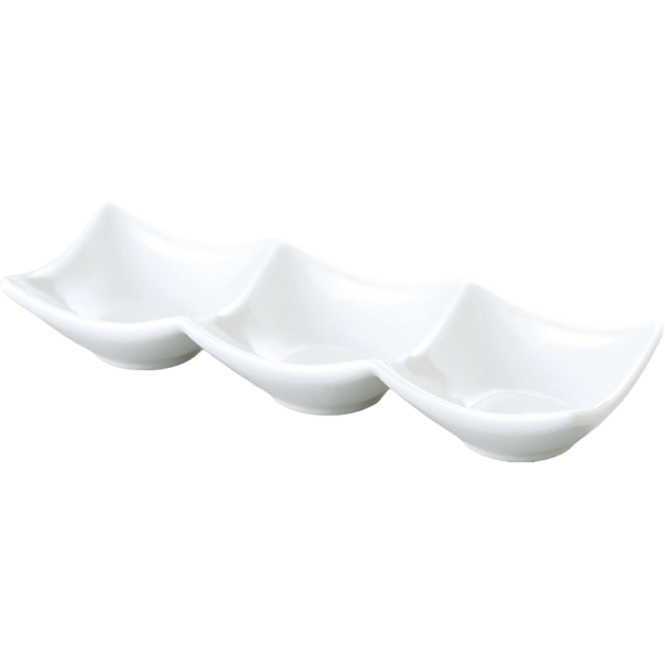 00001269 白 16 20㎝三連皿（特白磁） 20×7×3.2㎝ P.104 ￥900（税抜）