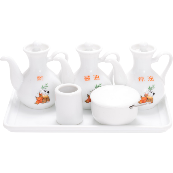 00271141 レンゲ・カスター 新唐子 文字入カスター（酢・醤油・辣油）  P.188 ￥3200×3（税抜）