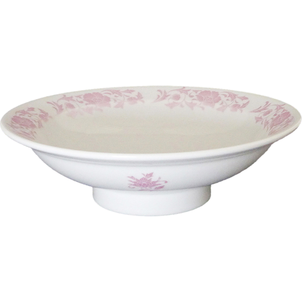 00290027 メタリックピンク唐草 1 丸7寸高台皿  21.8×6.5㎝ P.128 ￥3000（税抜）