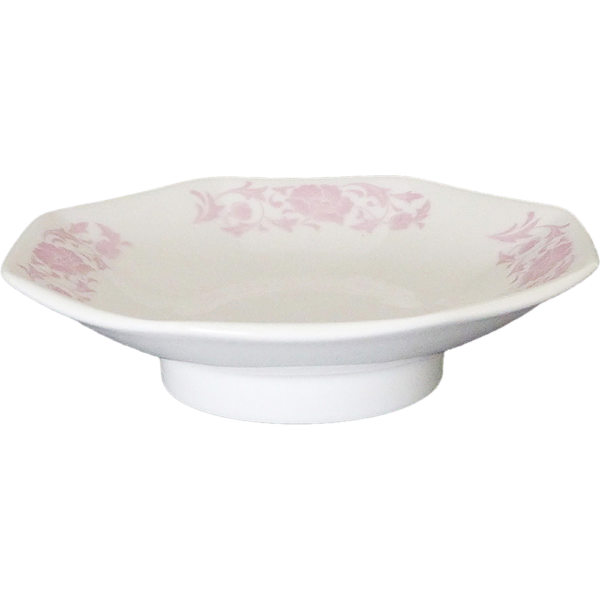 00290042 メタリックピンク唐草 1 八角6寸高台皿  19.8×4.6㎝ P.128 ￥2500（税抜）