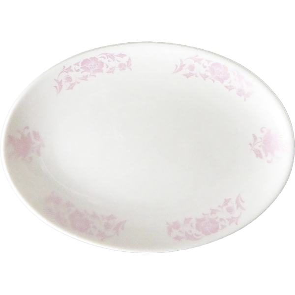 00290085 メタリックピンク唐草 2 8吋メタプラター  21×15×2㎝ P.129 ￥2300（税抜）