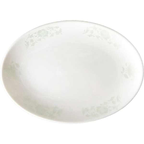 00300085 メタリックグリーン唐草 2 8吋メタプラター  21×15×2㎝ P.131 ￥2300（税抜）