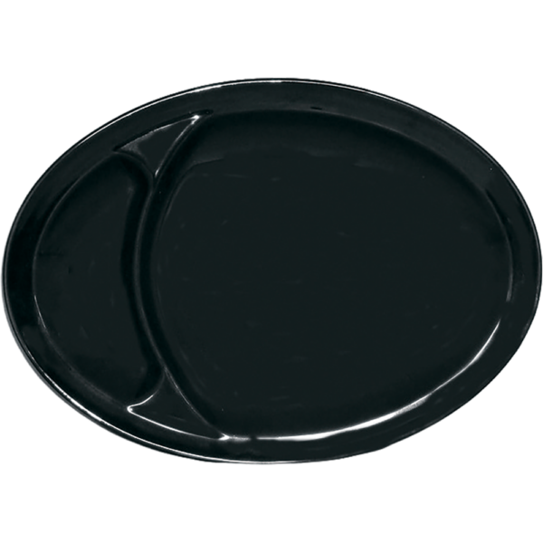 00400097 黒釉 3 9吋仕切プラター 24×17㎝ P.108 ￥2900（税抜）