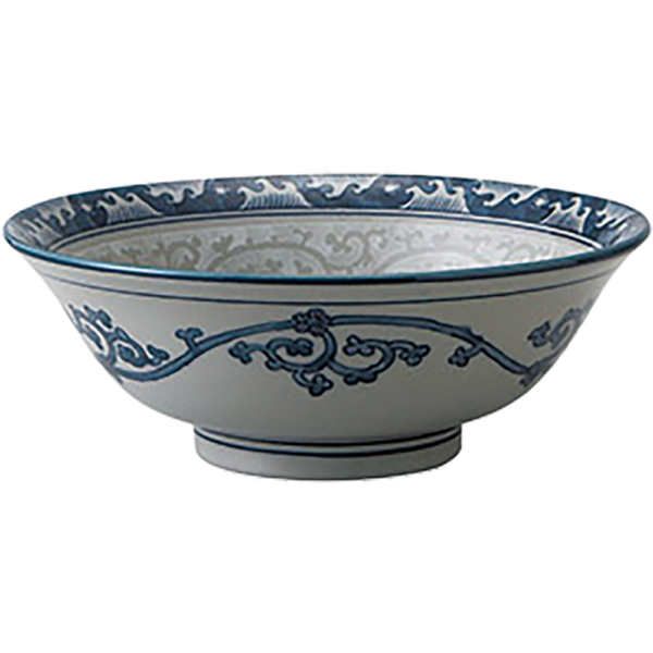 00411145 特選麺の器 25 波唐草 6.5浅高台丼 19.5×7㎝ 900㏄ P.178 ￥1500（税抜）