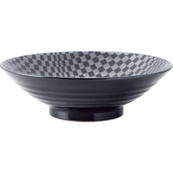 00470375 めん皿・めん鉢 4 市松黒 8寸麺鉢 24.5×7.5㎝ P.37 ￥2000（税抜）