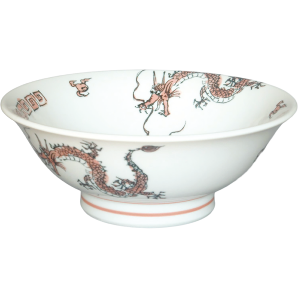 00480713  踊り竜（赤） 6.5反高台丼 20.2×8.2㎝ 1080㏄ P.143 ￥2650（税抜）