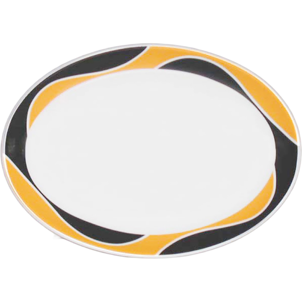 00770086 パッション 黄 9吋メタプラター  23.3×16.8×2.5㎝ P.140 ￥2750（税抜）