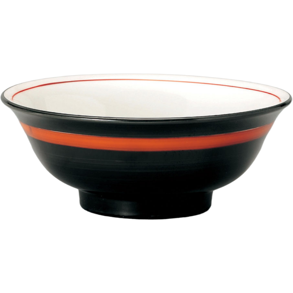 00950902 特選麺の器 14 黒巻朱帯 反高台22㎝丼 21.4×8.6㎝ 1400㏄ P.167 ￥1900（税抜）