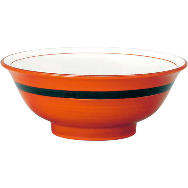 00960903 特選麺の器 14 朱巻黒帯 反高台21㎝丼 20.3×8.4㎝ 1250㏄ P.167 ￥1800（税抜）