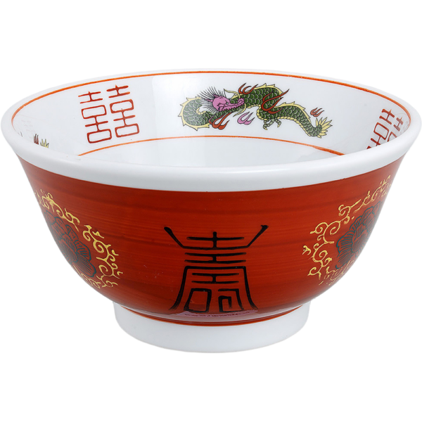 01080923 特選麺の器 28 赤巻三ツ竜唐草牡丹 反19㎝深丼 18.8×9.8㎝ 1350㏄ P.181 ￥2400（税抜）