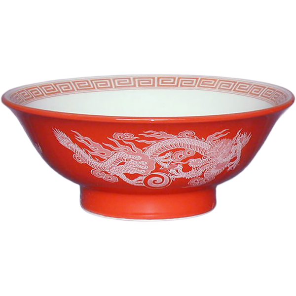 01220713 特選麺の器 7 赤釉白竜 6.5反高台丼  20.3×8.3㎝ 1080㏄ P.160 ￥3200（税抜）