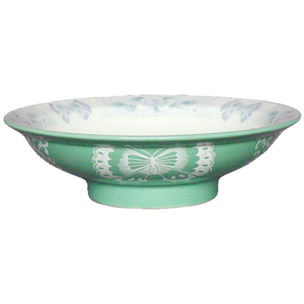 01320027 ヒスイ花蝶 丸7寸高台皿  21.4×6.5㎝ P.147 ￥3000（税抜）