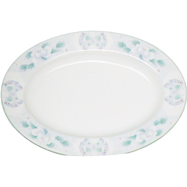 01320076 ヒスイ花蝶 9吋プラター  23.5×17㎝ P.147 ￥2600（税抜）