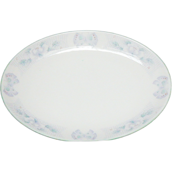 01320085 ヒスイ花蝶 8吋メタプラター  21.5×15.5×3.2㎝ P.147 ￥2500（税抜）