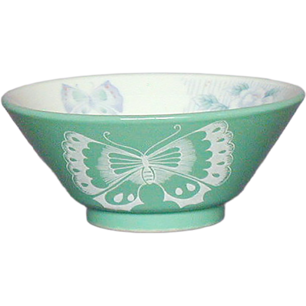 01320163 ヒスイ花蝶 筋入ライス丼  14.8×6.4㎝ 400㏄ P.147 ￥1950（税抜）