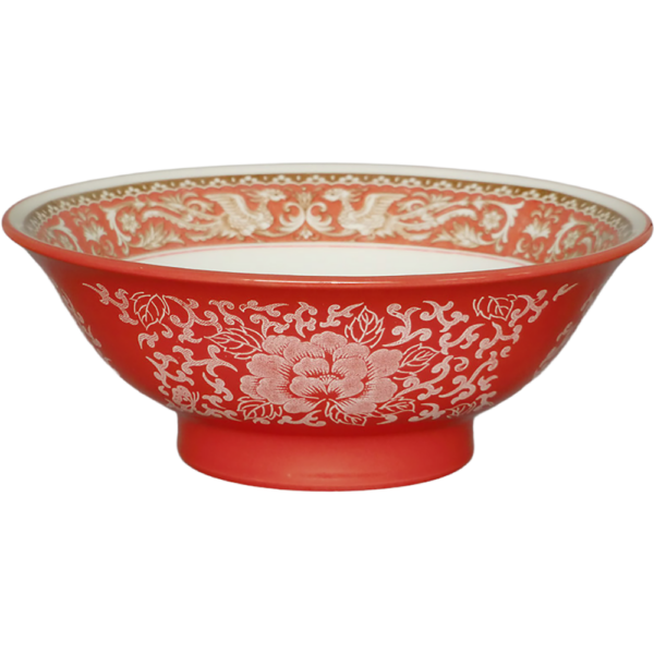 01480714 特選麺の器 8 紅鳳凰 7寸反高台丼  21.8×8.3㎝ 1200㏄ P.161 ￥3500（税抜）