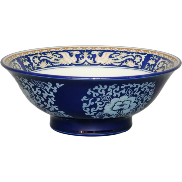 01500713 特選麺の器 8 ルリ鳳凰 6.5反高台丼  20.2×7.8㎝ 1080㏄ P.161 ￥3050（税抜）