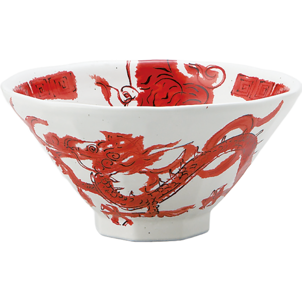01670450 特選麺の器 16 龍虎赤 八角6.3丼 19×9.7㎝ 1160㏄ P.169 ￥2800（税抜）