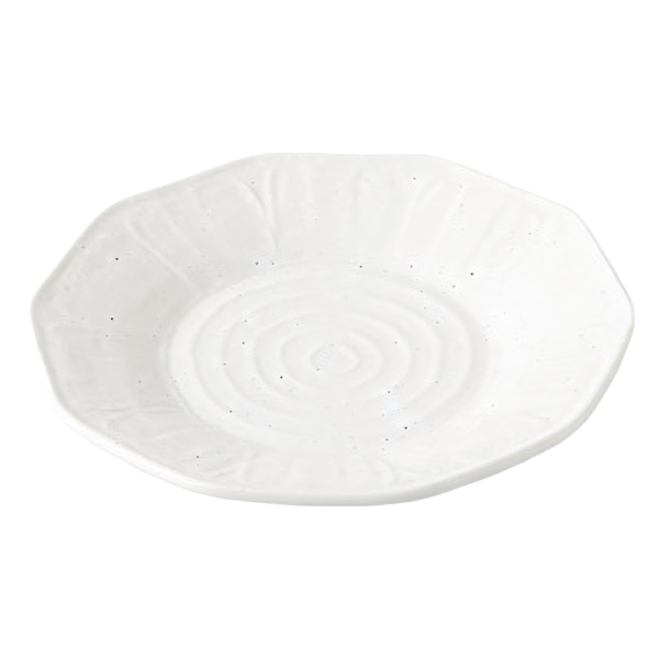 01741303 めん皿・めん鉢 1 白玉粉引 十角7.5皿 23×3㎝ P.34 ￥1300（税抜）
