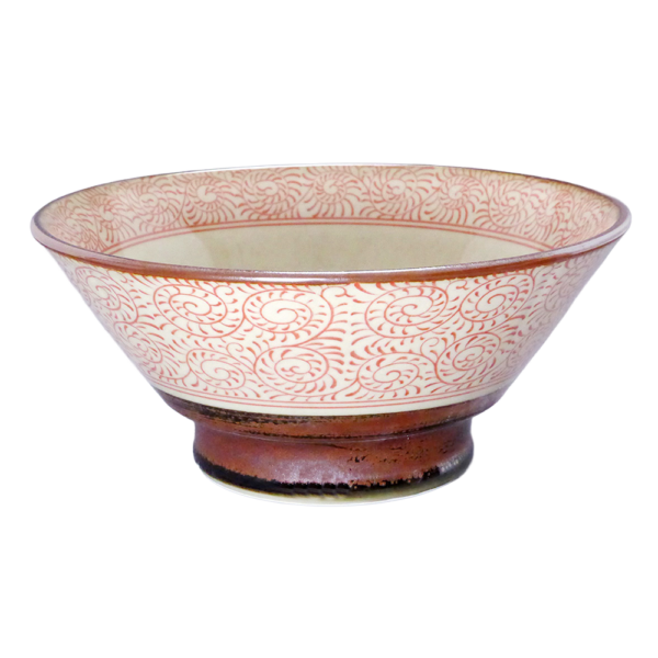 01890687 タコ唐草 サビ巻（赤）切立高台7寸丼  21×9.2㎝ 1280㏄ P.51 ￥3200（税抜）