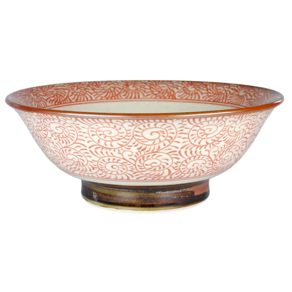 01890714 タコ唐草 サビ巻（赤）7寸反高台丼  21.2×8.4㎝ 1200㏄ P.51 ￥3050（税抜）