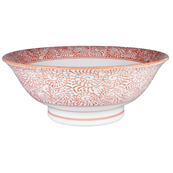 01970714 タコ唐草 赤 7寸反高台丼  21.2×8.4㎝ 1200㏄ P.51 ￥2950（税抜）