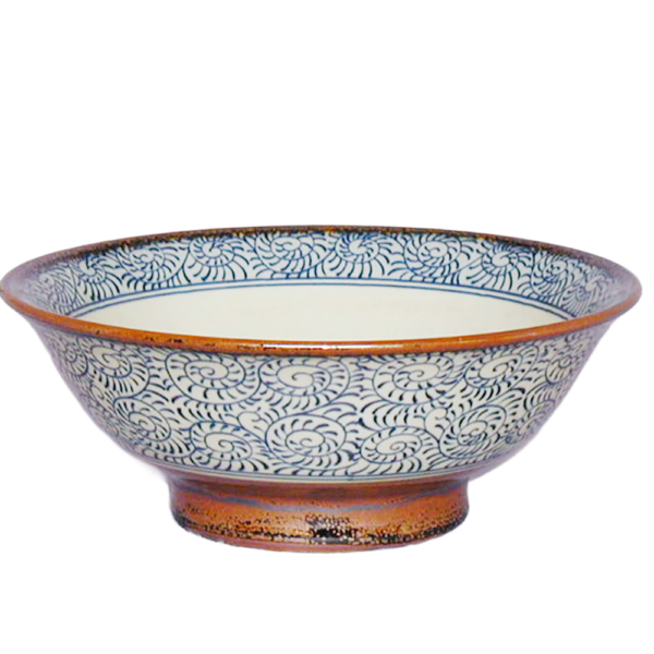 01990714 タコ唐草 サビ巻（青） 7寸反高台丼  21.2×8.4㎝ 1200㏄ P.51 ￥3000（税抜）