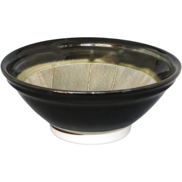 02010521 特選麺の器 22 黒（中織部） 7寸スリ鉢 22×9㎝ P.175 ￥2500（税抜）