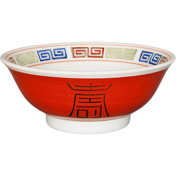 02160059 特選麺の器 4 赤巻三色雷門 丸反7寸丼  20.8×8.3㎝ 1310㏄ P.157 ￥2900（税抜）