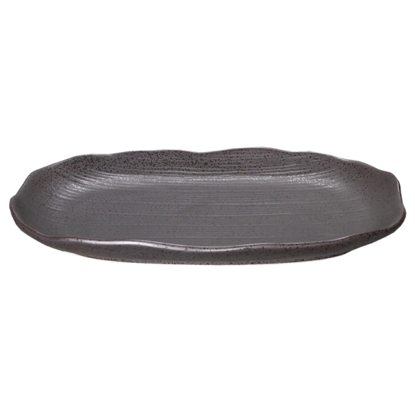 02570314 餃子 いぶし黒 千段焼物皿 22.5×12.7×2.5㎝ P.24 ￥1500（税抜）