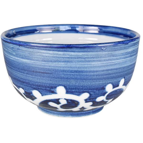 02700710 染付 1 藍染刷毛唐草 4.5深ボール 13.5×7.5㎝ 640㏄ P.52 ￥2200（税抜）