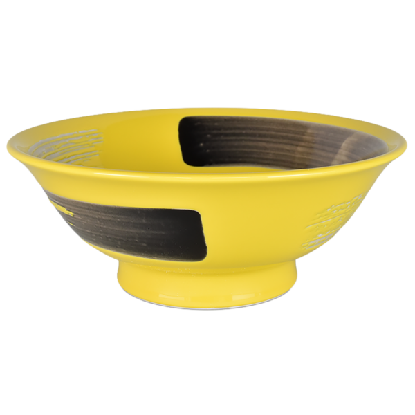 02800714 黒刷毛 黒刷毛イエロー 7寸反高台丼 21.2×8.4㎝ 1200㏄ P.56 ￥3250（税抜）