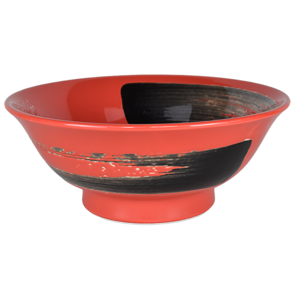 02810714 黒刷毛 黒刷毛レッド 7寸反高台丼 21.2×8.4㎝ 1200㏄ P.56 ￥3400（税抜）