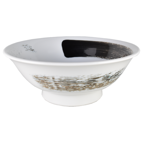 02830714 みそ 黒刷毛ホワイト 7寸反高台丼  21.2×8.4㎝ P.14 ￥2900（税抜）