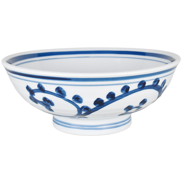 02960980 染付 1 和風唐草 6.8反高台丼 20.3×8㎝ 950㏄ P.52 ￥3100（税抜）