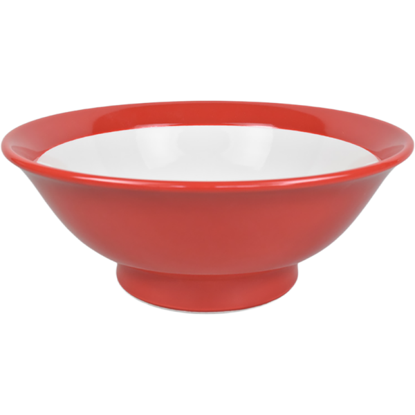 03360714 特選麺の器 23 ウルトラレッド（ヌリ分） 7寸反高台丼 21.8×8.3㎝ 1200㏄ P.176 ￥2850（税抜）
