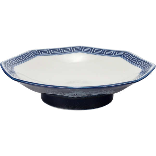 03640042 ルリ雷門白竜 八角6寸高台皿 18.3×4.6㎝ P.125 ￥2900（税抜）
