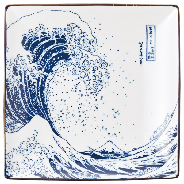 03951302 めん皿・めん鉢 1 北斎富士 20㎝正角皿 20.3×20.3×3㎝ P.34 ￥2800（税抜）