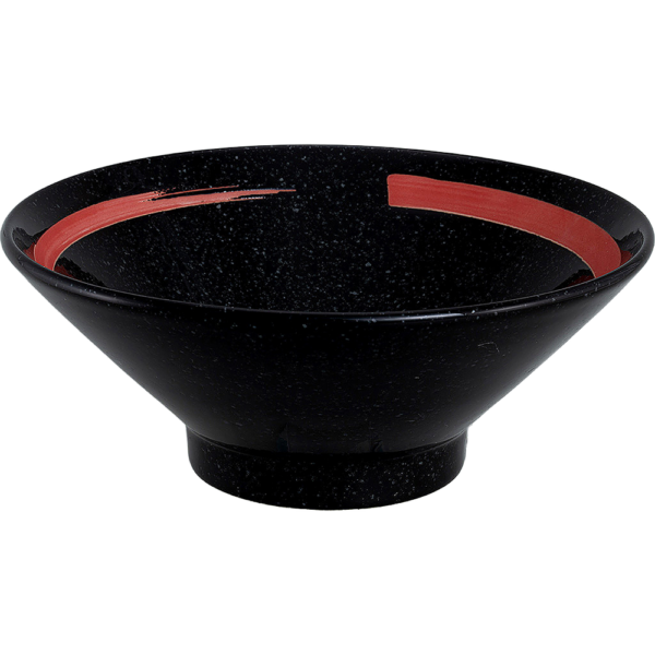 03970936 特選麺の器 11 黒御影赤刷毛 切立高台20㎝丼 19.5×7.5㎝ 990㏄ P.164 ￥1300（税抜）