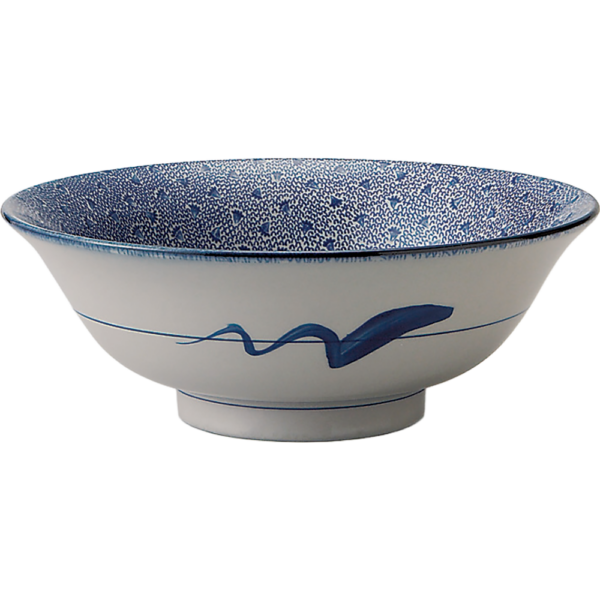 04401145 特選麺の器 25 古染印判 6.5浅高台丼 19.5×7㎝ 900㏄ P.178 ￥1400（税抜）