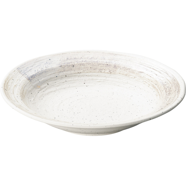 04610374 めん皿・めん鉢 3 白御影白刷毛 8寸麺皿 24.5×4.7㎝ P.36 ￥1800（税抜）