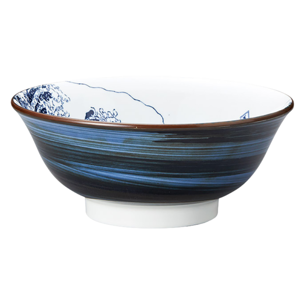 04700062 染付 1 北斎富士 呉須巻 6.8高台丼 21.2×8.3㎝ 1360㏄ P.52 ￥1900（税抜）