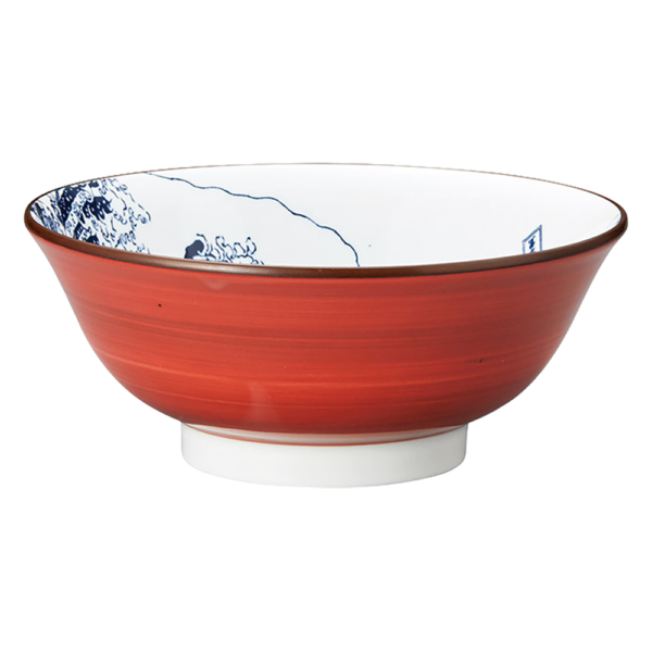 04710062 染付 1 北斎富士 赤巻 6.8高台丼 21.2×8.3㎝ 1360㏄ P.52 ￥1900（税抜）